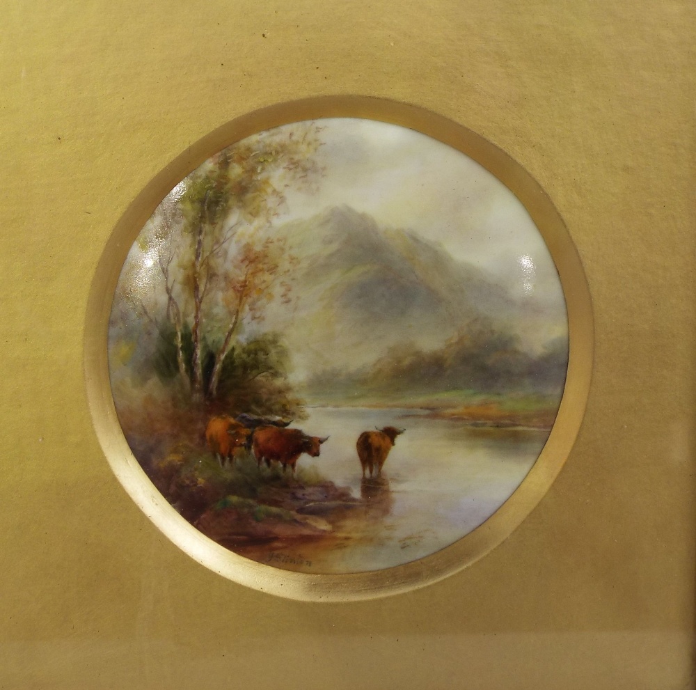 A Royal Worcester plaque of circular form with painted decoration by James Stinton showing