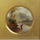 A Royal Worcester plaque of circular form with painted decoration by James Stinton showing
