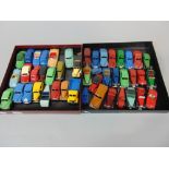 Approx 40 die cast Dinky Toy vehicles, mostly cars, many have be re-painted (2 trays)