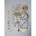 Oriental bijouterie lot to include set of six white metal apostle spoons, white metal chatelaine