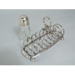 Good quality silver plated eight division toast rack, with hoop handle, 24cm long; together with a