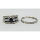 9ct Art Deco style spinel and diamond ring, size O/P, 4.2g and a platinum wedding ring, size S, 3.5g
