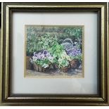 Kay Mullen SWA- How does Your Garden Grow?, miniature gouache on card, signed with artist's label