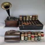 Thomas Edison "Edison Standard Phonograph" within an oak case with horn and various reels