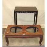 A Chinese hardwood occasional table of rectangular form with moulded supports and stretchers with