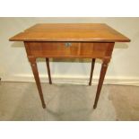 A French cherrywood work/sewing table, the hinged rectangular top enclosing a segmented interior and