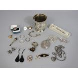 Mixed lot of silver to include a substantial curb link necklace, christening cup (af), pair of 935