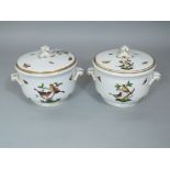 A pair of Herend ice pails and covers with bird and butterfly detail, fitted with liners, with