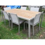 A contemporary Gloster coated light steel or aluminium framed garden terrace table of rectangular