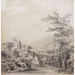 Claude Jean Baptiste - Attributed (18th century school) - Monochrome wash drawing of a continental