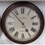 Good oak cased single fusee wall clock with local interest, the painted dial signed A. Reed of