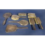 Four piece 1940s silver dressing set comprising four brushes, together with a further earlier