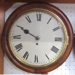 19th century oak cased single fusee wall clock, 11 inch dial, 38 cm diameter, pendulum