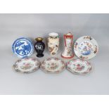 A collection of oriental ceramics including a Kutani type vase with painted and gilded fan