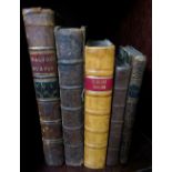 A collection of five 18th century leather bound books, British Topography, Drunken Barnaby's Four