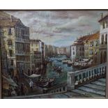 R Millano (20th century continental school) - Busy Venetian canal scene and 18th century style