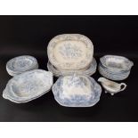 A quantity of 19th century blue and white printed Asiatic Pheasant pattern dinnerwares comprising