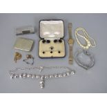 Mixed lot to include a contemporary silver drop necklace of pebble type design, maker DM, a cased