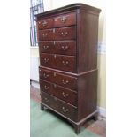 A Georgian mahogany chest on chest, the lower section fitted with three long drawers, the upper with