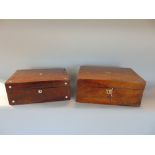 Mother of pearl inlaid rosewood jewellery box together with a further walnut writing slope (2)