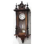 Vienna regulator type small wall clock with twin train dial, 88 cm high, pendulum; together with a