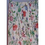 1 pair extra long curtains in large floral patterned chintz, pink edged, lined and blanket lined