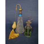 Good quality silver and guilloche enamel collared cut glass atomiser, 26cm high; together with a