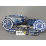 A quantity of mainly late 18th and early 19th century blue and white printed wares including a