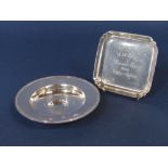 Modern silver alms type dish, together with a further silver pin tray, 6oz approx (2)