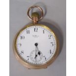 9ct Waltham Traveller lever pocket watch, the enamelled dial with Arabic numerals and subsidiary