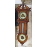 Good quality twin train wall clock barometer thermometer with typical architectural case, the twin