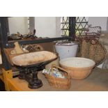 One lot of various vintage and later kitchenalia to include a brown glazed mixing bowl, set of
