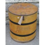 A Victorian tin flower barrel with hinged lid and all over original simulated wood grain finish,