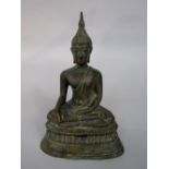 Chinese cast bronze Buddha-Vista figure seated in a lotus position, 18cm high