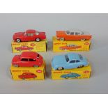 Four Dinky Toys including Packard Clipper Sedan 180, Porsche 356a Coupe 182, Fiat 600 Saloon 183 and