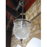 Gilt metal and wrythen fluted glass hanging lantern