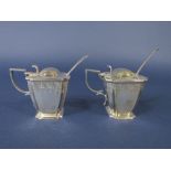 A pair of good quality late Victorian silver mustards, with scallop shell fun piece and engraved