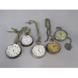 Mixed box of pocket watches to include a 19th century silver fusee pocket watch, a further silver