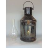 A painted tin cased ships lantern, 40cm high, together with a further baluster interior chimney (2)
