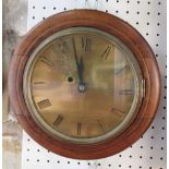 Eight inch brass dial oak cased wall clock, engraved with Roman numerals, 30 cm diameter