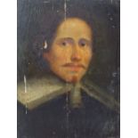 17th century British school - shoulder length portrait of a man in white collar, oil on wooden