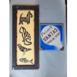 Two hand painted antiqued advertising signs for Spratt's, 91 x 38cm and Vantas, 39 x 35cm (2)