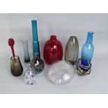 A collection of art and mid-century glassware, mainly vases (11)