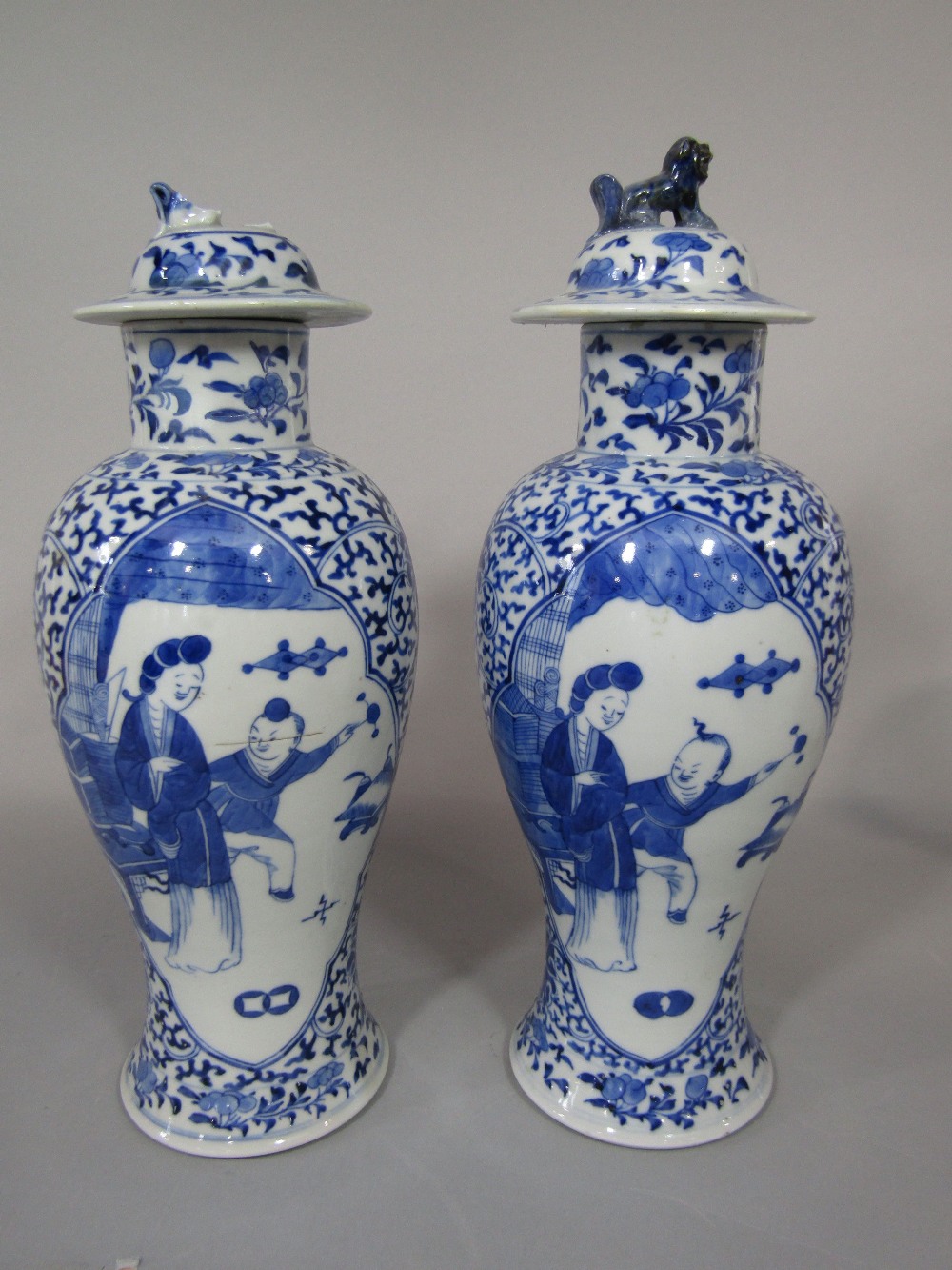 A collection of oriental ceramics comprising a pair of 19th century blue and white vases and - Image 2 of 3