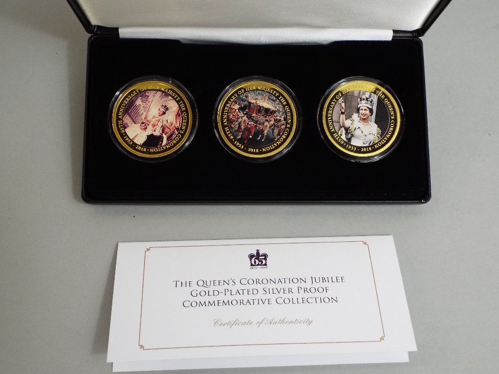 Queens commemorative jubilee gold plated on silver proof commemorative collection