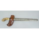 Antique Malaysian Kris, with white metal applied sheath and fruitwood hand guard, carved ivory