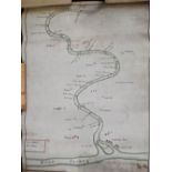 19th or earlier hand painted map on vellum of the River Avon from Stratford to the River Severn