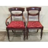 A set of four (3&1) William IV mahogany bar back dining chairs with moulded frames, drop in