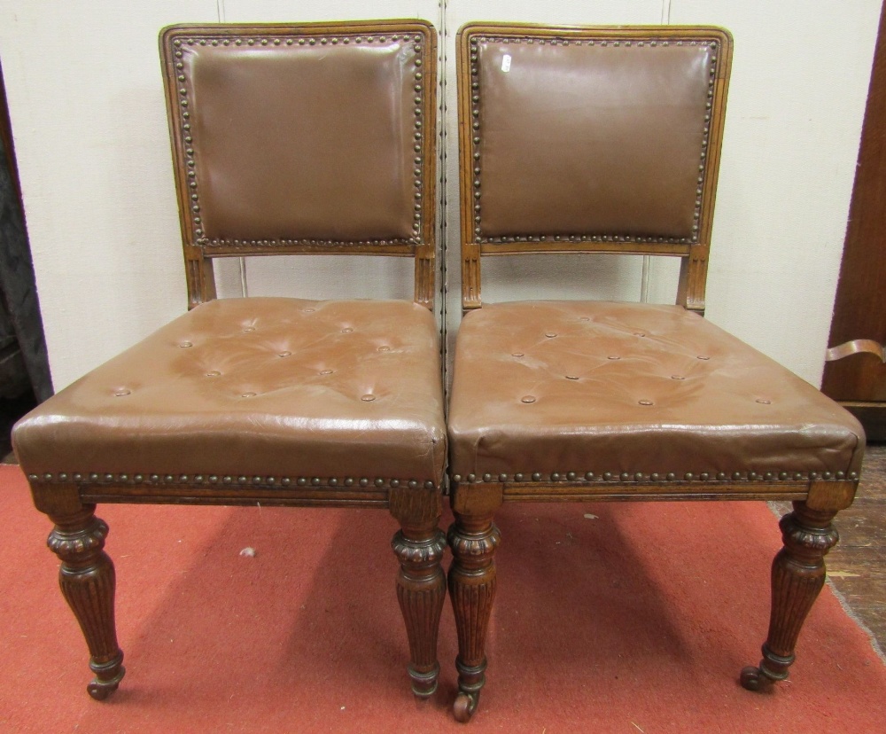 A set of four Victorian oak dining chairs by lamb of Manchester, with turned and fluted forelegs and - Image 2 of 4
