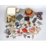 Collection of costume jewellery to include a silver dress clip modelled as a fawn playing the pan